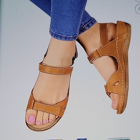 BRAND NEW BROWN OPEN TOE OPEN BACK STRAP SANDALS - Picture 16 of 16